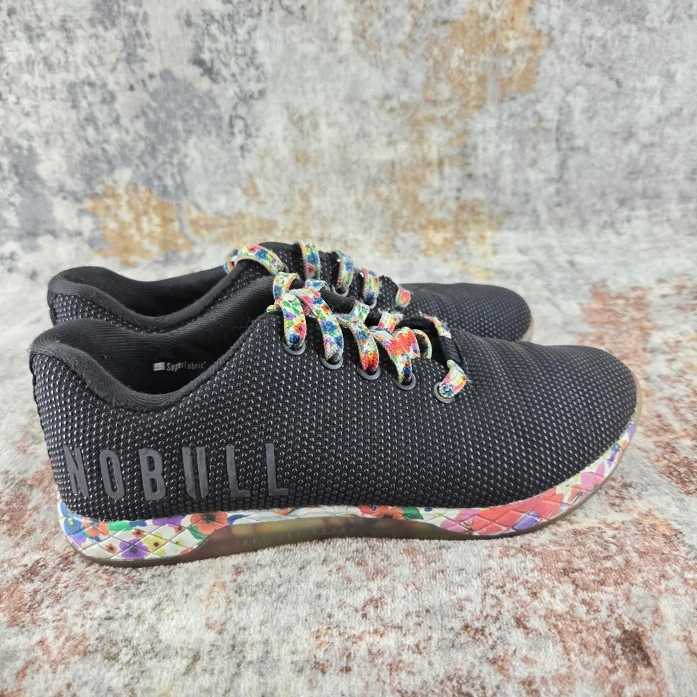 NOBULL Trainer Shoes Womens 6 Black Floral Daisy Outwork SuperFabric Running Gym